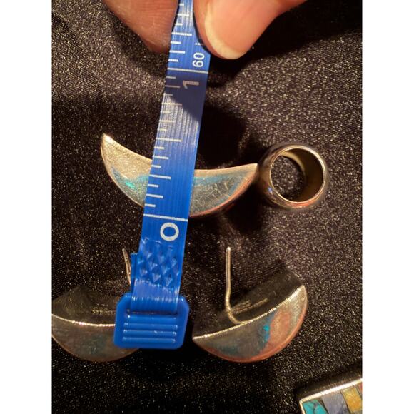 Mexican Sterling Silver 925 ATI Multi-Stone Inlay Mosaic Toggle Bracelet - Picture 13 of 15